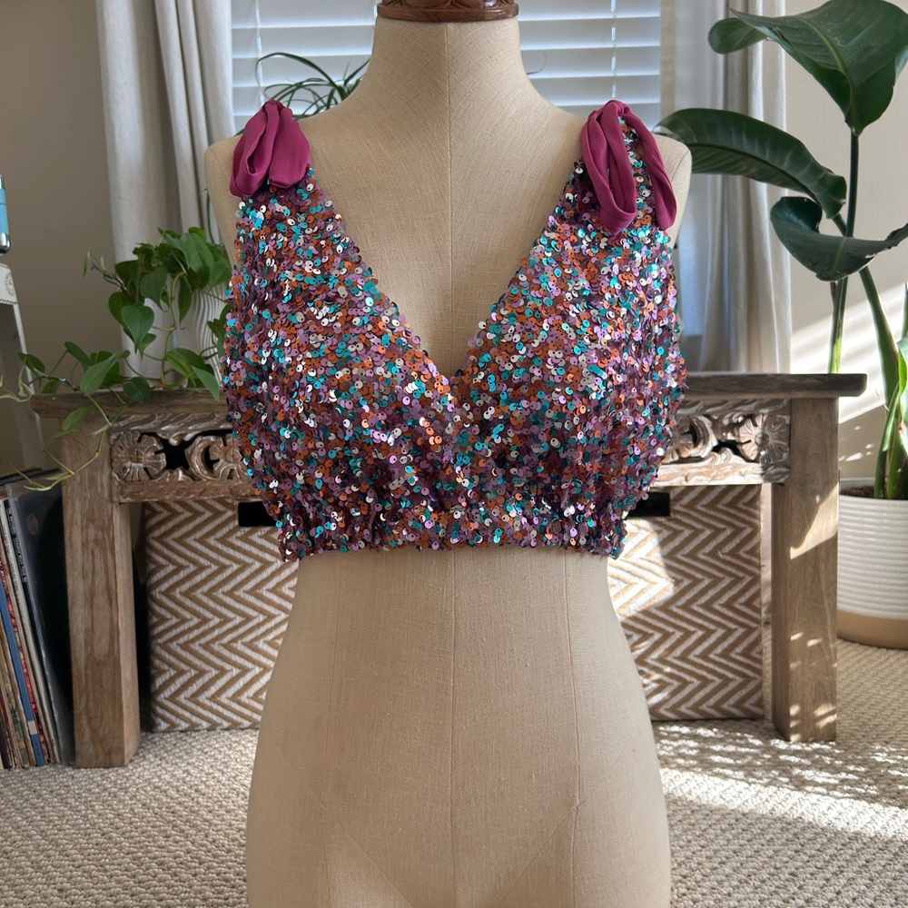 Sequin Embellished Pink Crop Top